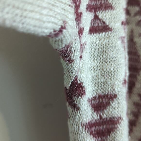Aztec Cardigan Slouchy Pockets Burgundy & Cream Size Women's Small - Picture 8 of 9